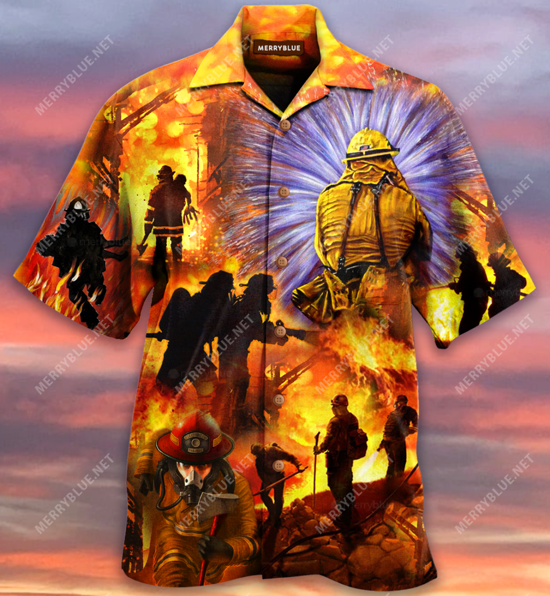 They Set Their Heart On Fire Firefighter Unisex Hawaiian Shirt