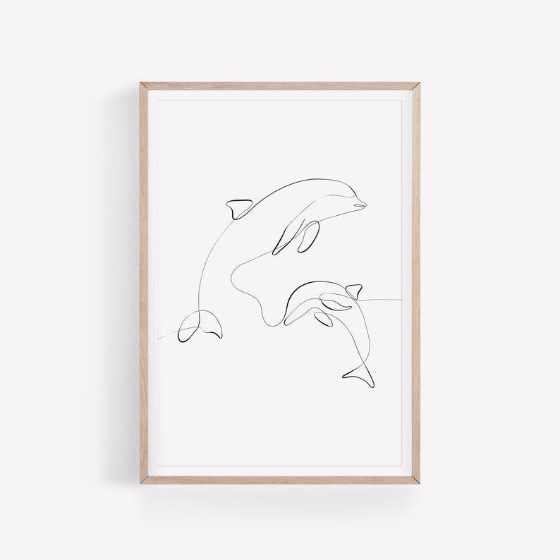 Dolphin Line Print, Nursery Wall Art,  Dolphins Poster