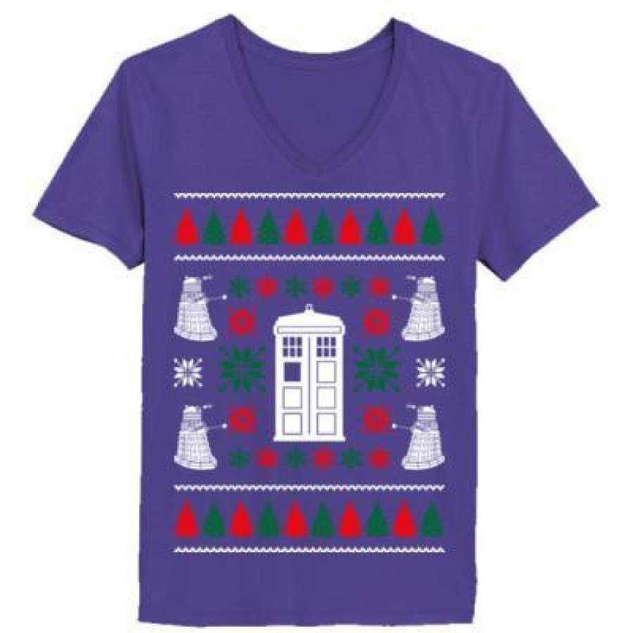 AGR Dr Who Doctor Ugly Christmas Sweater Xmas – Ladies’ V-Neck T-Shirt