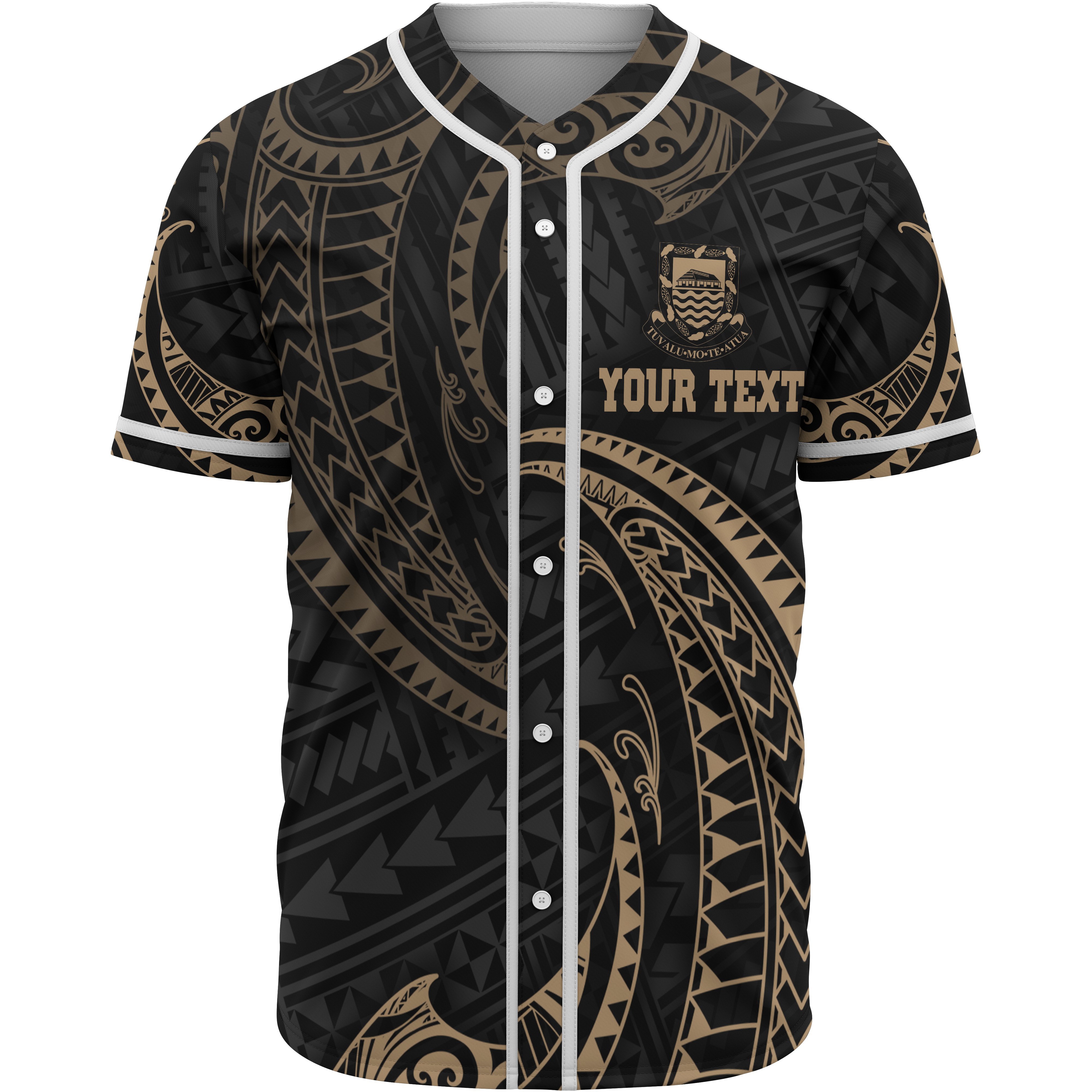 Tuvalu Polynesian Custom Personalised Baseball Shirt – Gold Tribal Wave – BN12