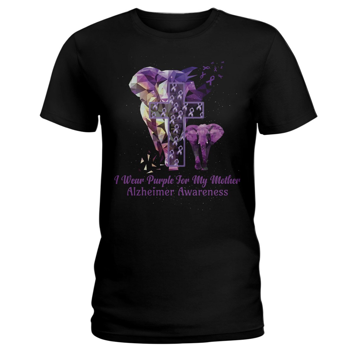 I Wear Purple For My Mother Alzheimer Awareness, Elephant Awareness Ribbon Ladies T-Shirt