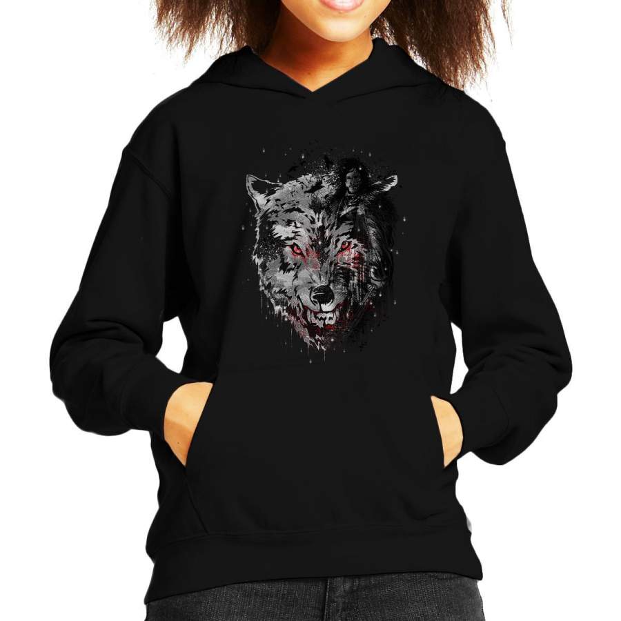 Jon Snow Dire Wolf And Crows Game Of Thrones Kid’s Hooded Sweatshirt