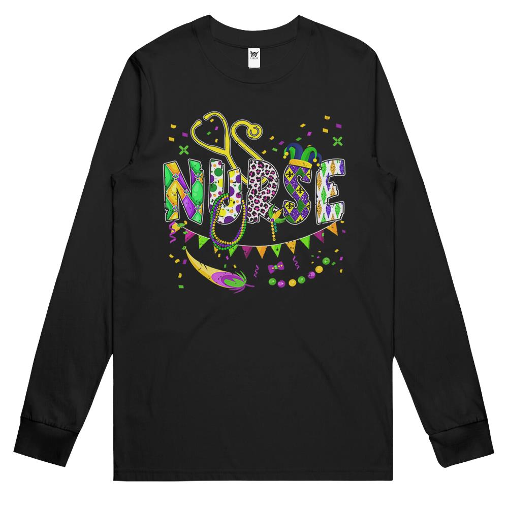 Nurse Mardi Gras Leopard Festival Party Lover Apparel Long Sleeve T Shirts