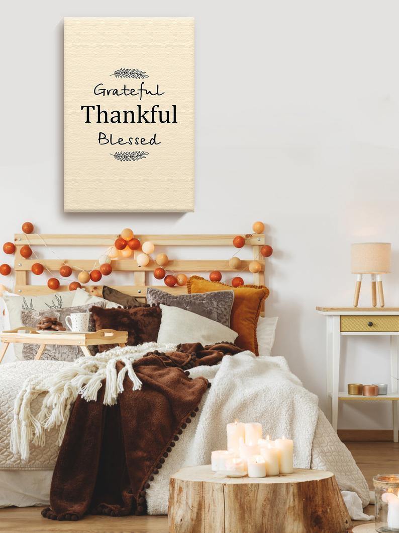 Thanksgiving Canvas Office Wall Art Grateful Thankful Blessed Quote Home Decor Prints