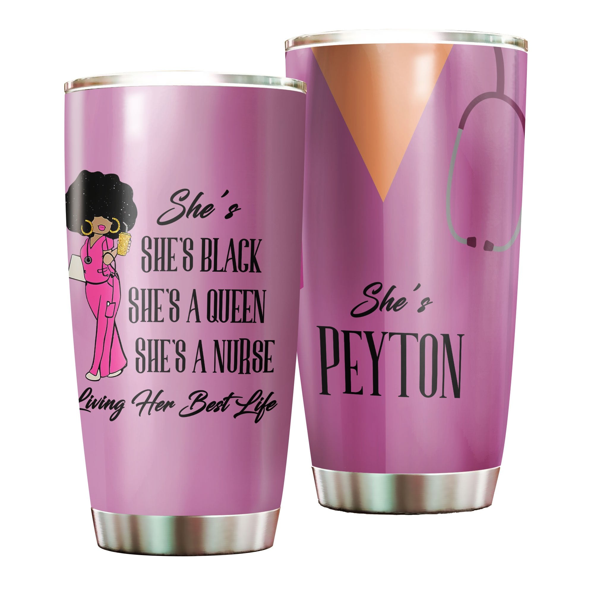 Personalized Black Nurse A Queen Living Her Best Life Stainless Steel Tumbler  – Double-Walled Insulation Vacumm Flask – Gift For Black Queen, International Women’S Day, Hippie Girls, Nurse