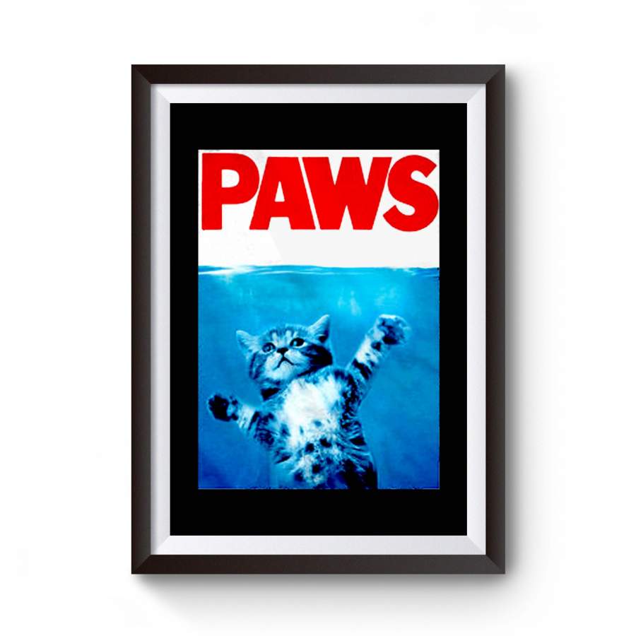 Paws Jaws Movie Kitten Kitty Funny Cute Cat Shark Gift For Him Poster