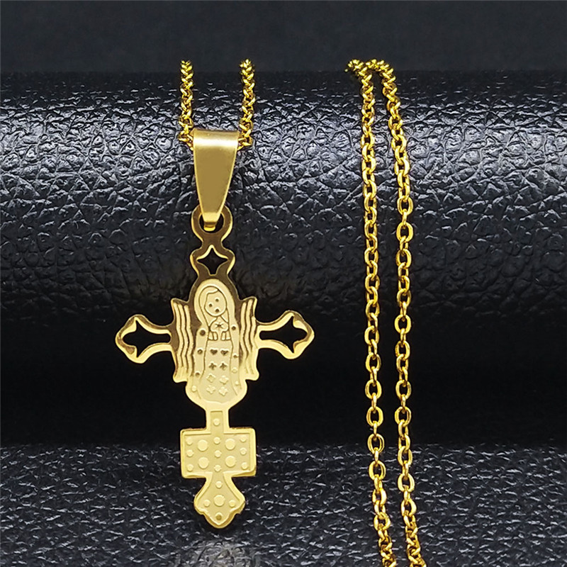 Virgin Mary Stainless Steel Necklaces Men Hiphop Goddess Gold Color Pendant Necklace Jewelry Gift maxi colar N1222S01 alx