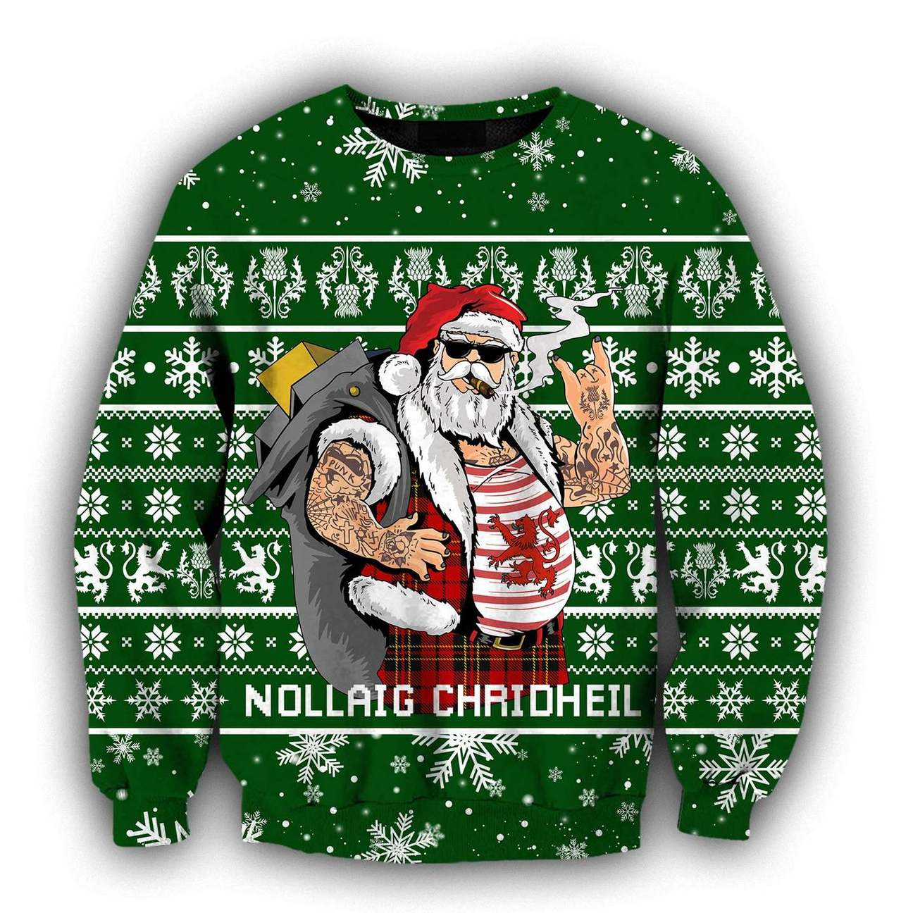 Scottish Gangster Santa Green Ugly Christmas Sweater | Unisex | Adult | Us3211