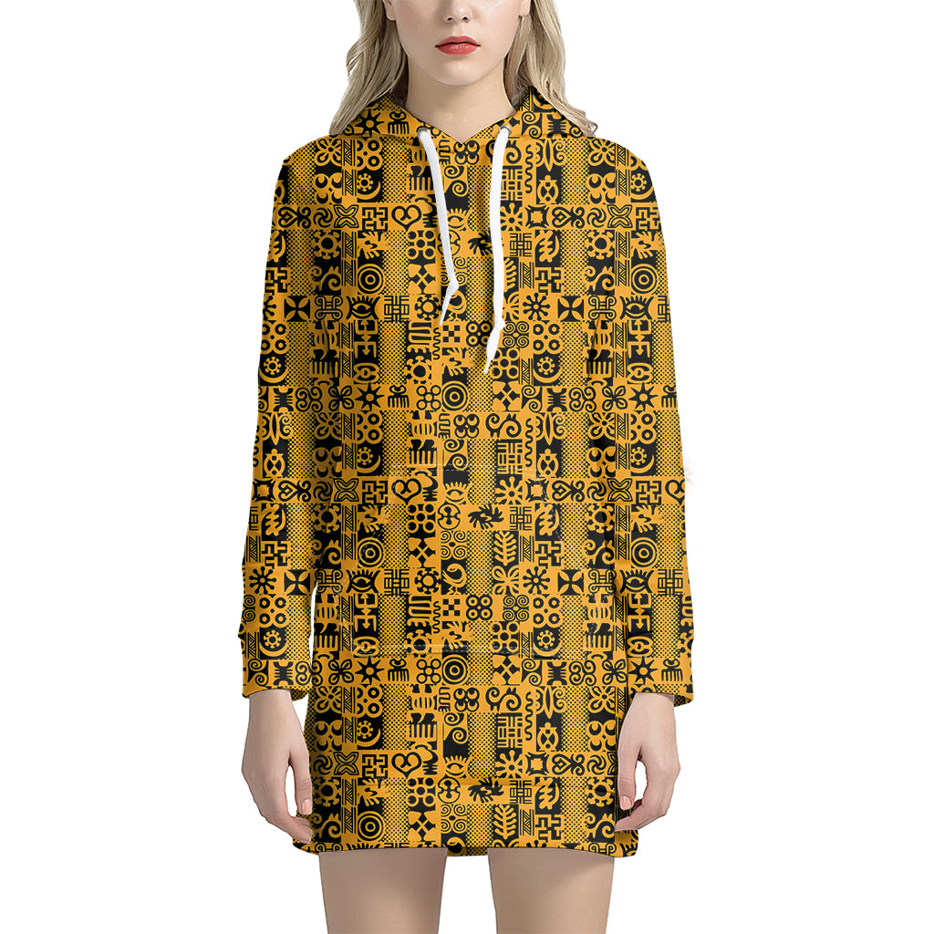 West African Adinkra Tribe Symbols Women’S Pullover Hoodie Dress