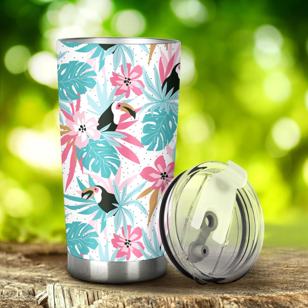 Toucan Tropical Flower Leave Pattern Tumbler