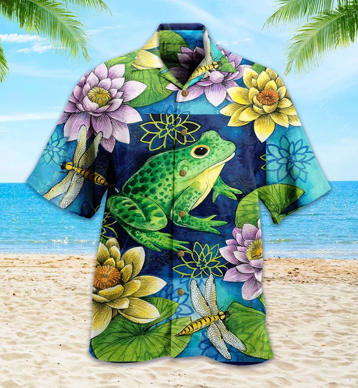 Frog Lotus Blue Green Hawaii Shirt Ha17766