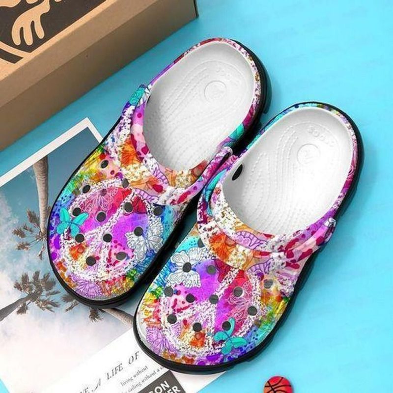 Butterfly Hippie Personalized 3 Gift For Lover Rubber clog Shoes Comfy Footwear