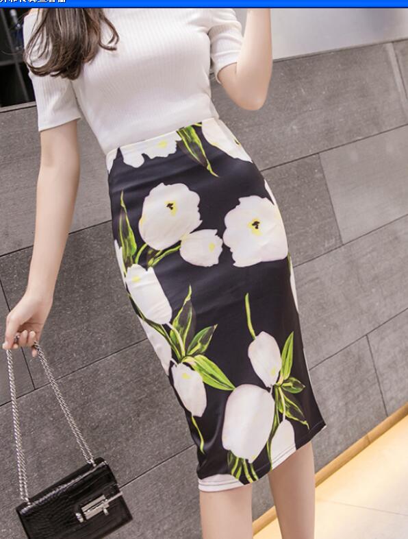 Zeolore Summer Women Pencil Oriental Skirt Split High-waisted Midi Bodycon Skirts Floral Print Vintage Elegant Long Skirt QT106 alx