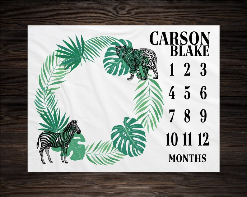 Safari Baby Milestone Blanket Month Blanket Growth Tracker Fleece Blanket Baby Shower Zebra Baby Newborn Gift Safari Animals