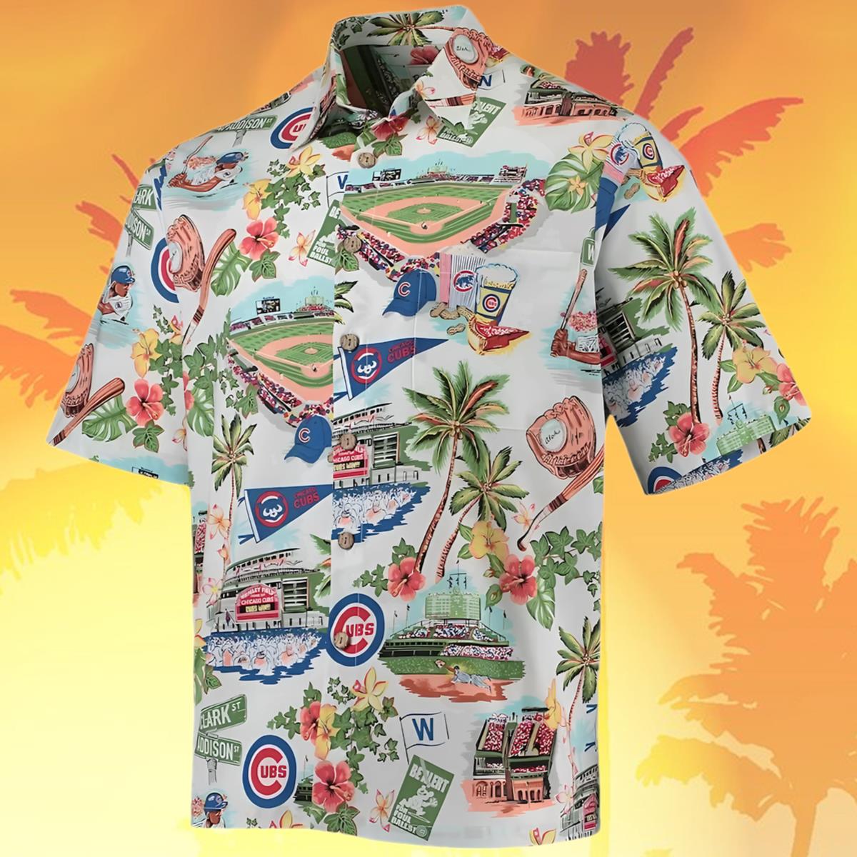 Reyn Spooner White Scenic Chicago Cubs Hawaiian Shirt