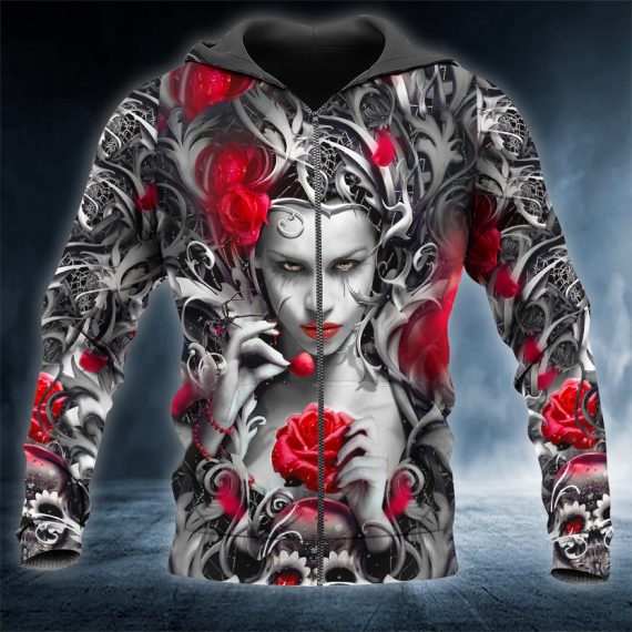 Beautiful Rose Queen Sugar Skull 3D All Over Printed Unisex Zip Up Hoodie Us Size