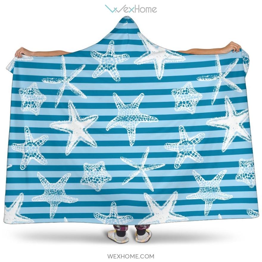 Starfish Blue Blackground Hooded Blanket