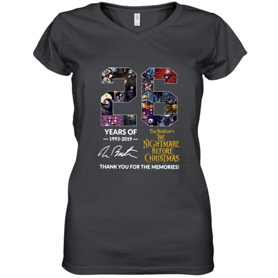 26 Years of Tim Burton’s the Nightmare Before Christmas thank you for the memories shirt Women’s V-Neck T-Shirt