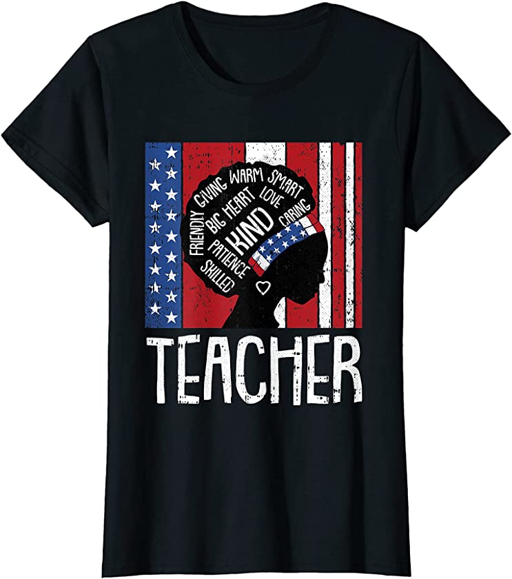 Womens Teacher 4th Of July African American Flag Patriotic Educator T-Shirt