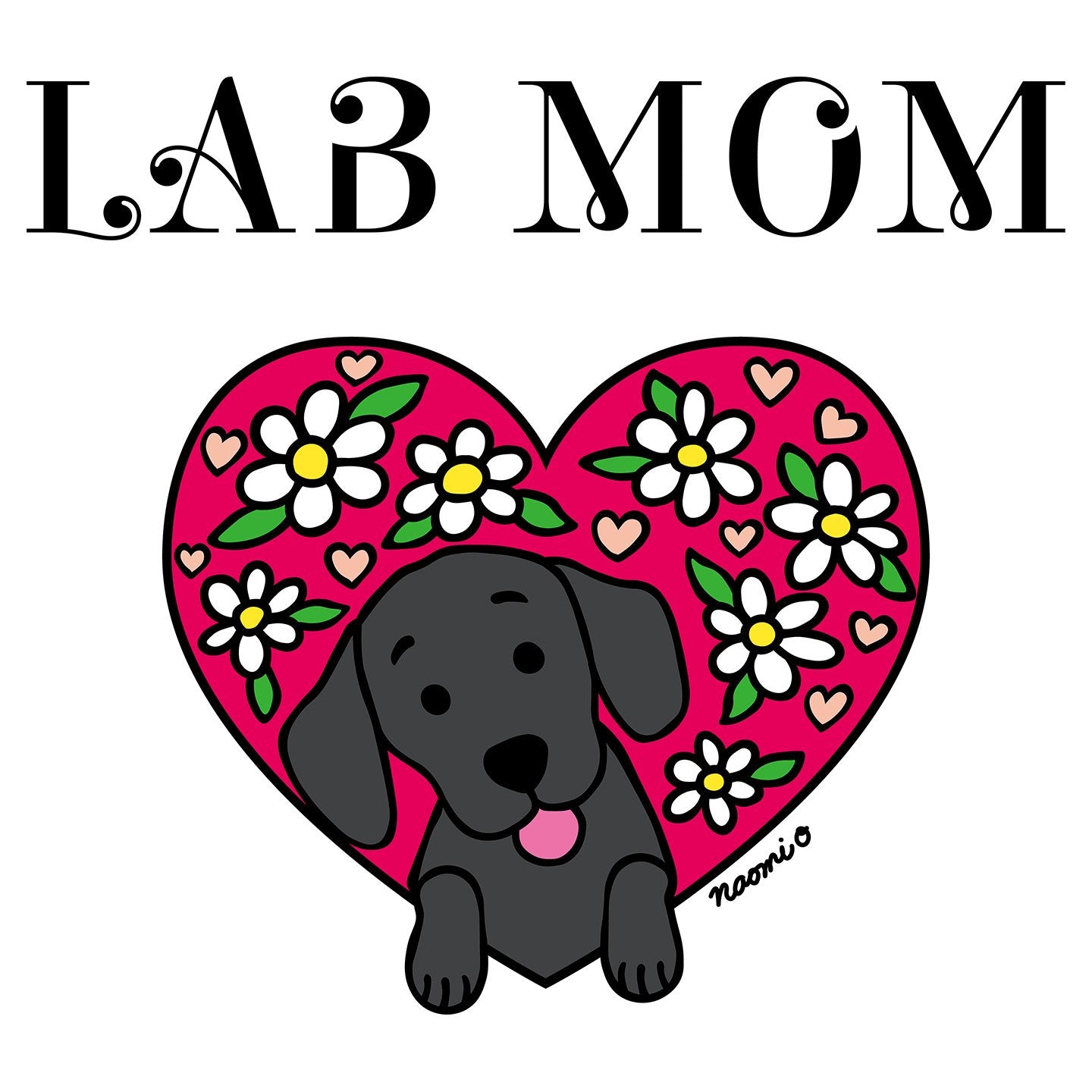 Flower Heart Black Lab Mom – Women’s V-Neck Long Sleeve T-Shirt