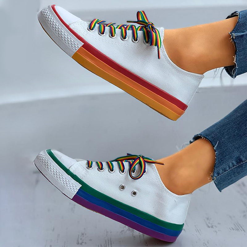 Vulcanized Sneakers Women’s Canvas Sneakers Candy Color New Rainbow Women’s Thick Bottom Flat Bottom Comfortable and Casual alx