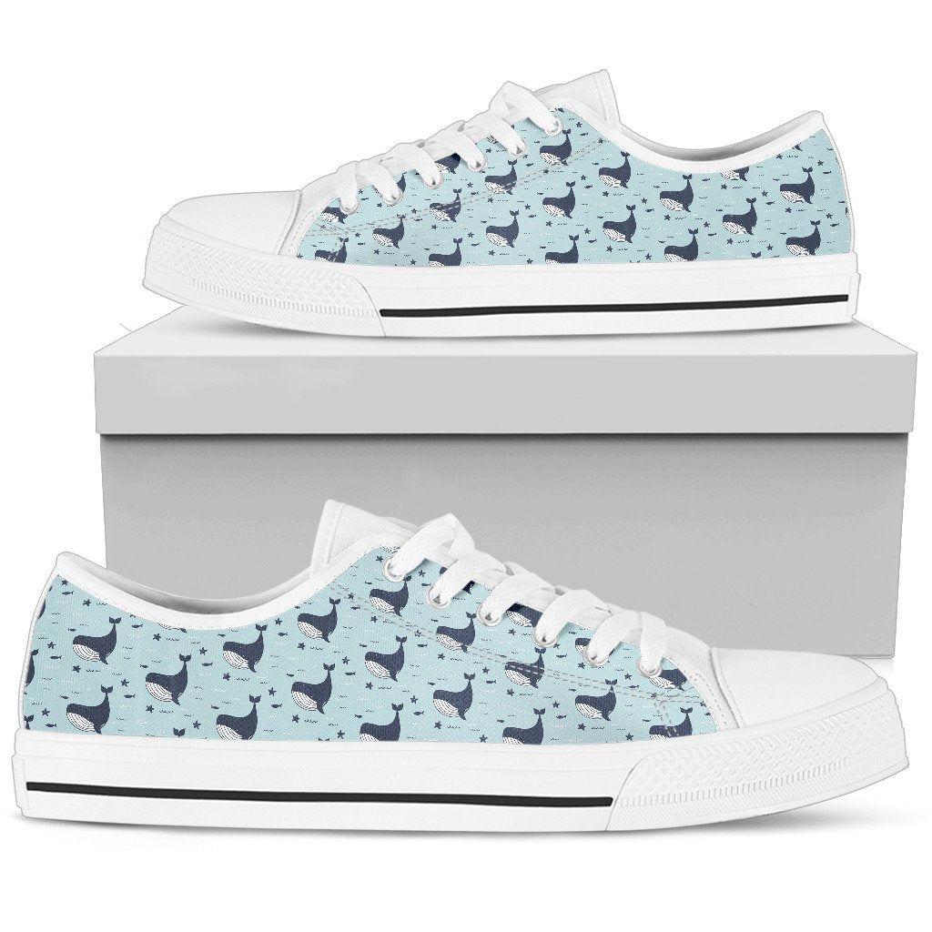 Whale Cute Design Themed Print Women Low Top Shoes