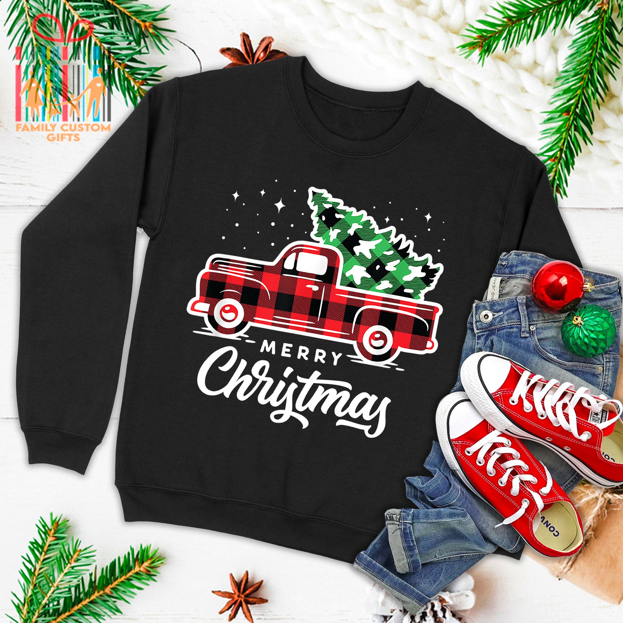 Vintage Style Farm Red Truck With Christmas Tree Ugly Christmas Sweater T-Shirt