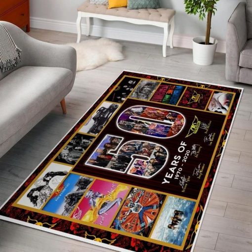 50 Years Of Aerosmith Rug All Over Print Logo Custom Area Rug Carpet Full Sizes Home Living Rug Carpet Decor