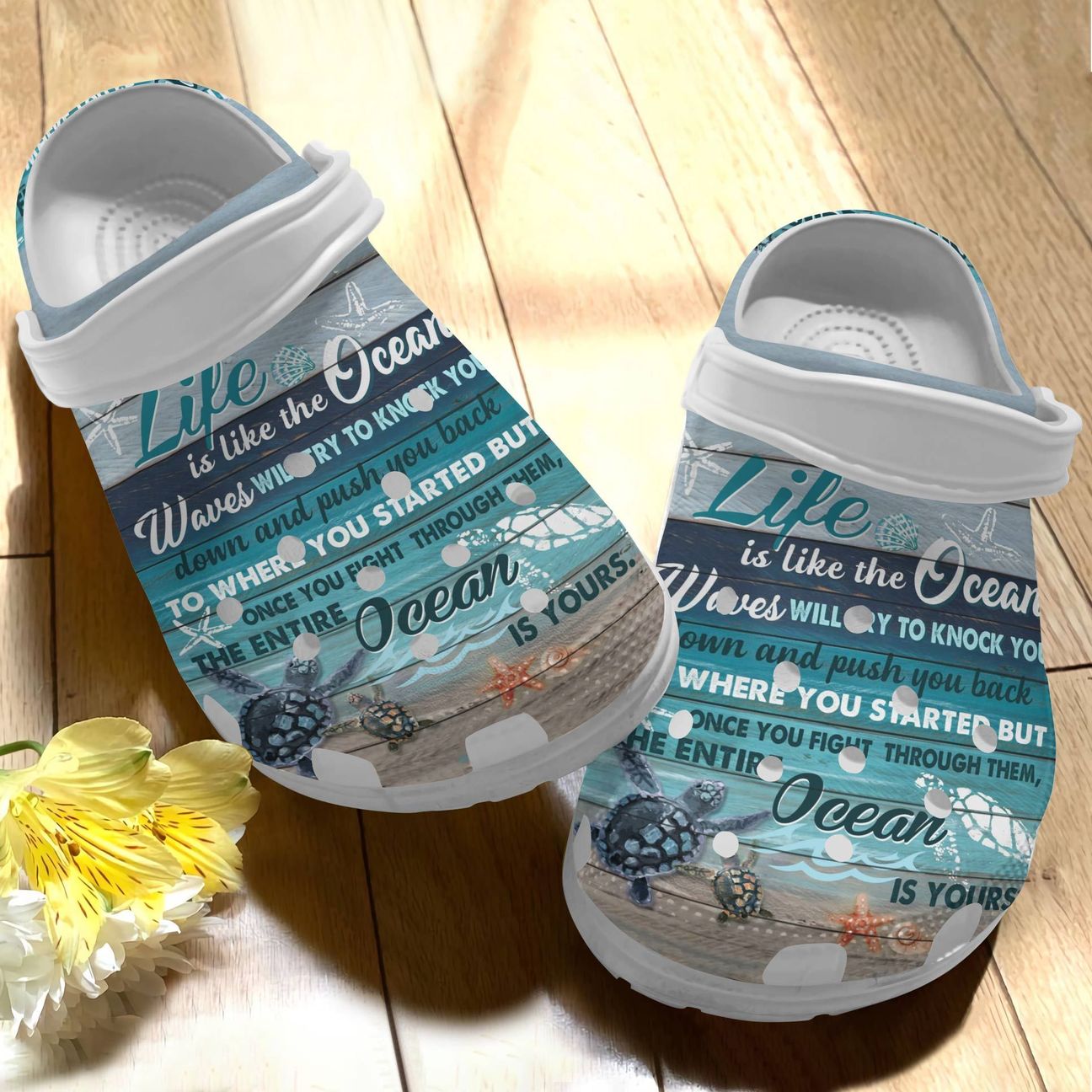 Sea Turtle Personalize Clog, Custom Name, Text, Fashion Style For Women, Men, Kid, Print 3D Whitesole The Ocean