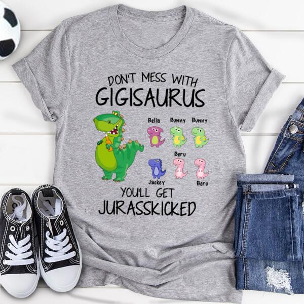 Custom Personalized Grandpa/Grandma Dinosaurs Kid T-Shirt – Gift For Grandparents/Grandkids With Up To 6 Grandkids Dinosaurs – It’S Not A Grandpa Bod – 5Wkppy