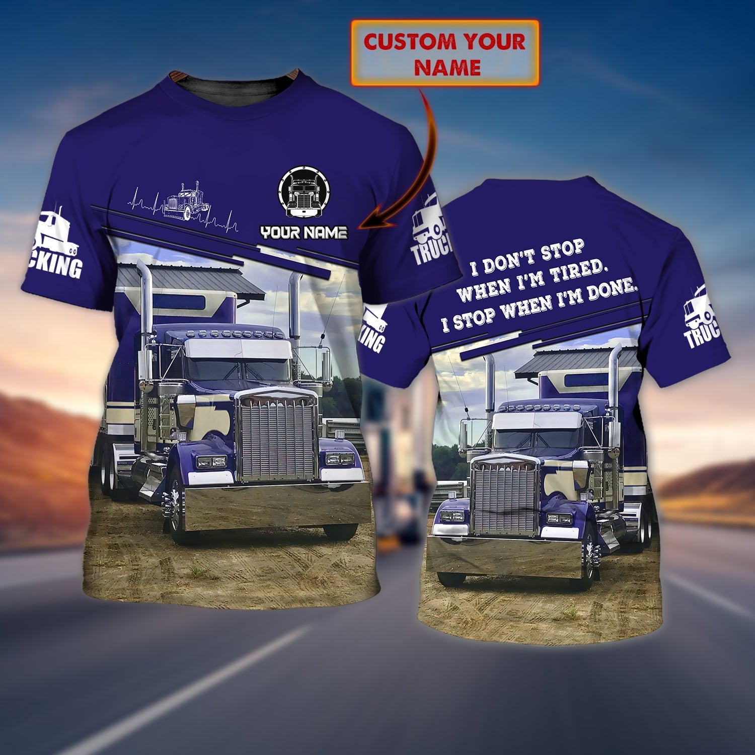 Customized 3D All Over Print Truck On Shirt Blue Trucker Man T Shirt Trucker Uniform Coolspod