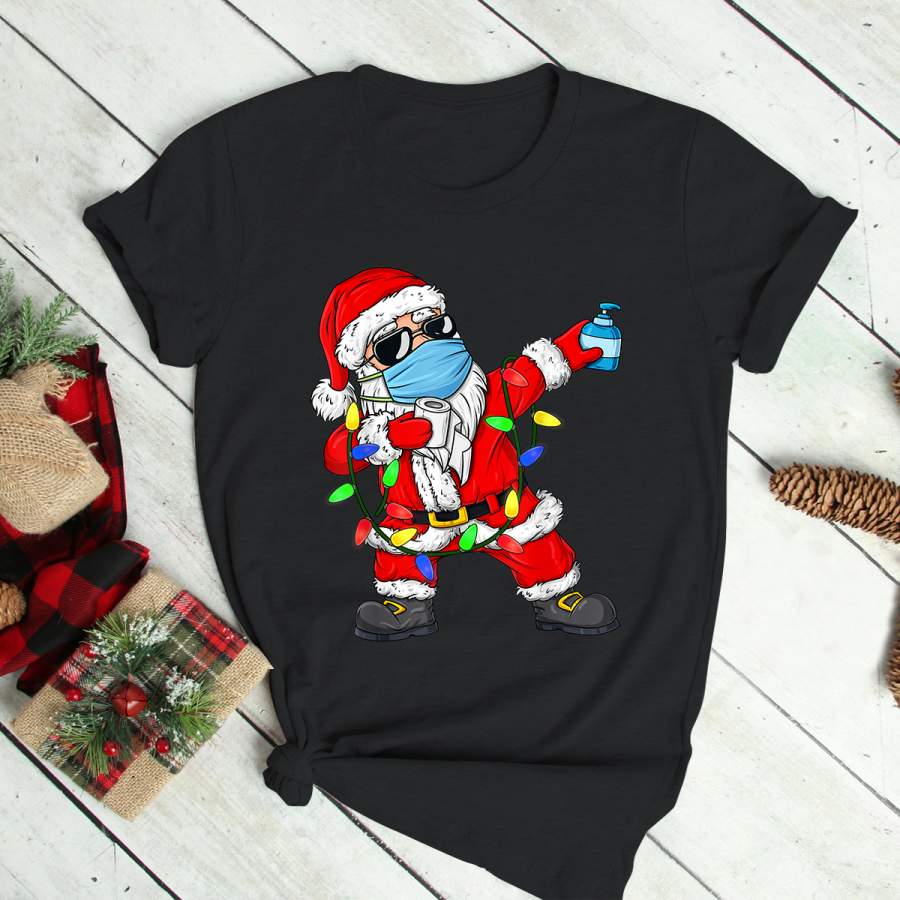 Christmas Dabbing Santa Claus Wearing A Mask Boys Kids Xmas T-Shirt