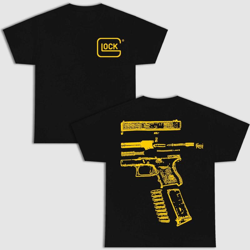 In Glock We Trust Double Side Black Version Shirt Menswear Top, New Design color Red,Yellow,Blue,Green,Light Pink,Purple,White, Custom Design Color