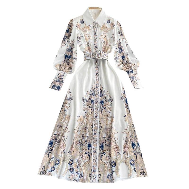 Spring Autumn Vintage Long Sleeve Dress Women Print Floral Elegant Waist Luxury Dress Maxi Dresses High Boho A-Line Women Party alx