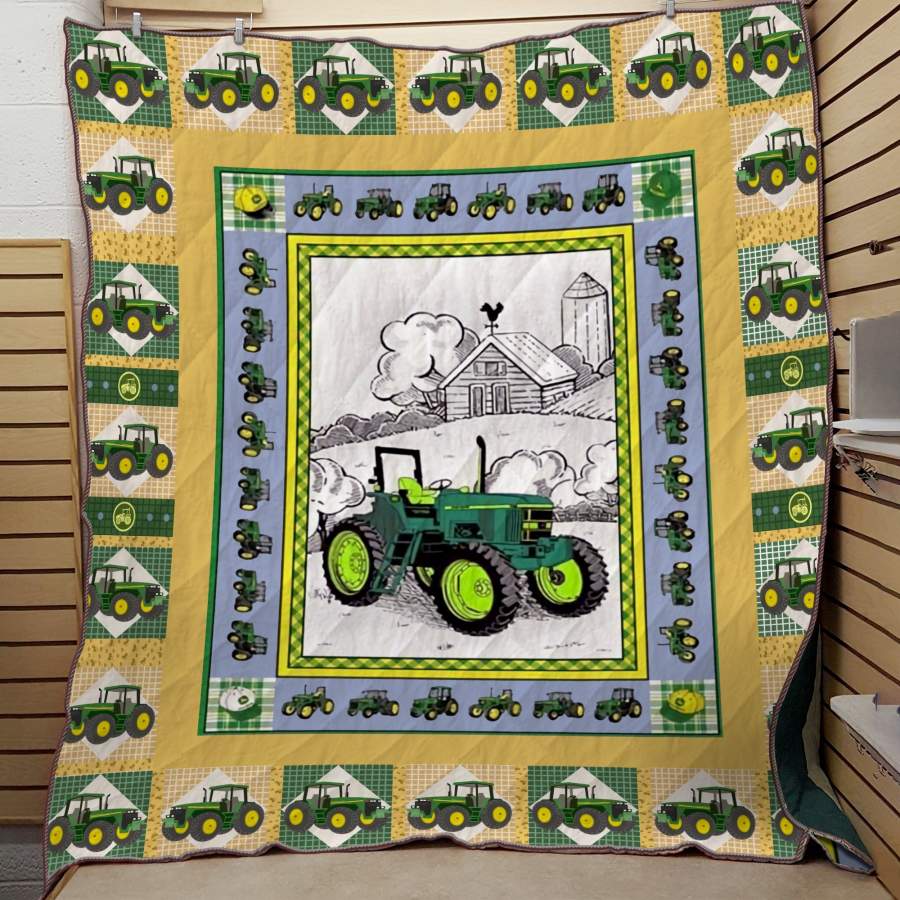 Tractor Green Patern Quilt Blanket Christmas Gift Ideas