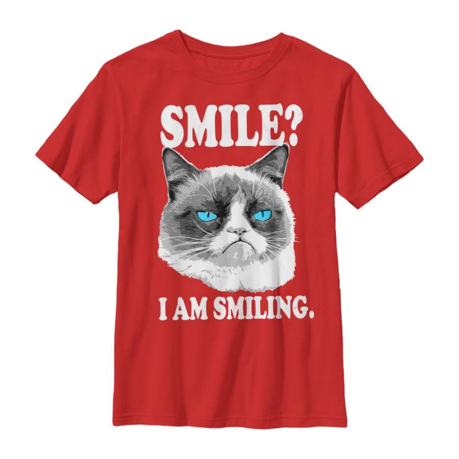 Grumpy Cat Boy's I am Smiling  T Shirt Red