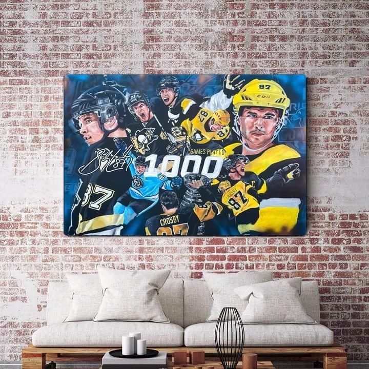 Sidney Crosby Pittburgh Penguins Signed Game Played 1000 Poster Canvas For Fans poster canvas