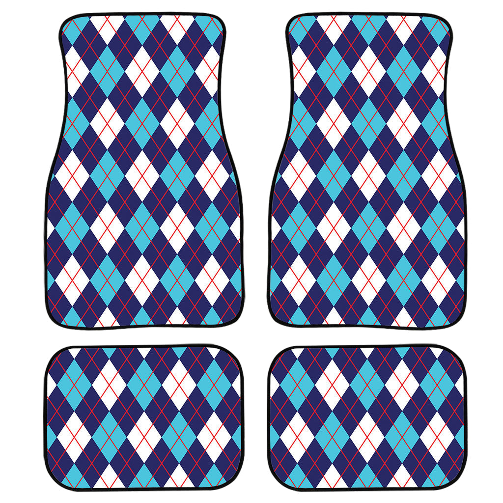 Blue White And Red Argyle Pattern Print Front And Back Car Floor Mats, Front Car Mat