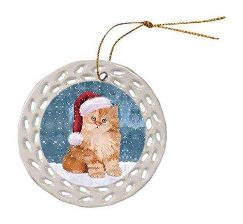 Let It Snow Persian Kitten Christmas Round Doily Ornament Por352