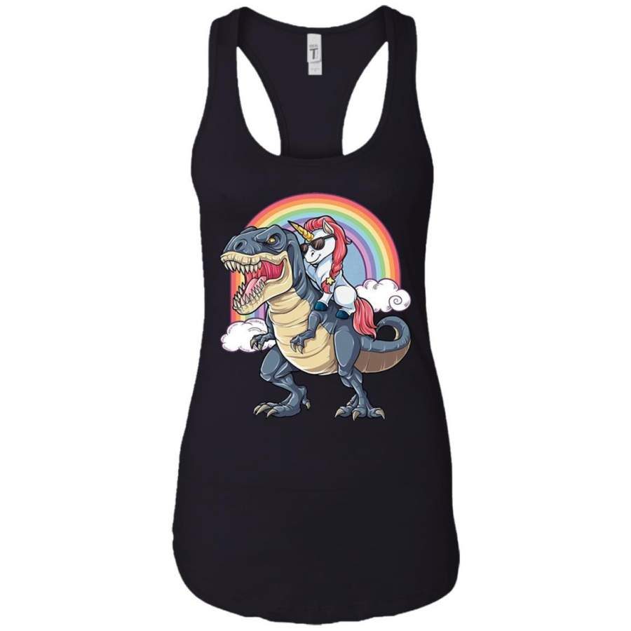 Unicorn Riding Dinosaur T Rex T Shirt Unicorns Rainbow Gifts Ladies Racerback Tank