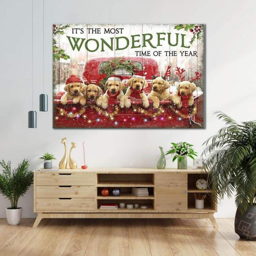 It’s The Most Wonderful Time Of The Year Canvas, Christmas Canvas, Dog Canvas, Vintage Canvas, Dog Lovers Gift, Wall Art, Home Decor