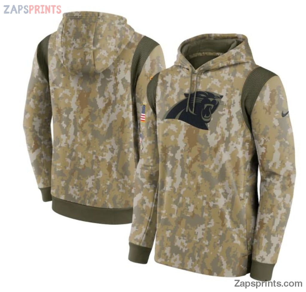 Men Camo Carolina Panthers 2021 Salute To Service Therma Performance Pullover Hoodie