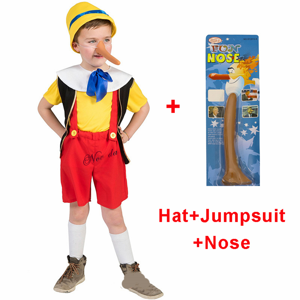 Boys Girls Halloween Funny Pinocchio Cosplay Costume Birthday Party Clothes Kids Cartoon Character Rolecosplay Costume With Nose alx