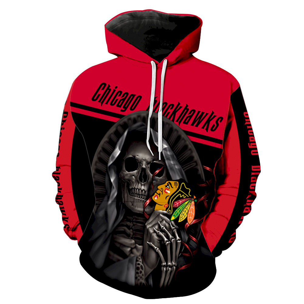 Chicago Blackhawks Skull Full Over Print V1207 Hoodie Zipper