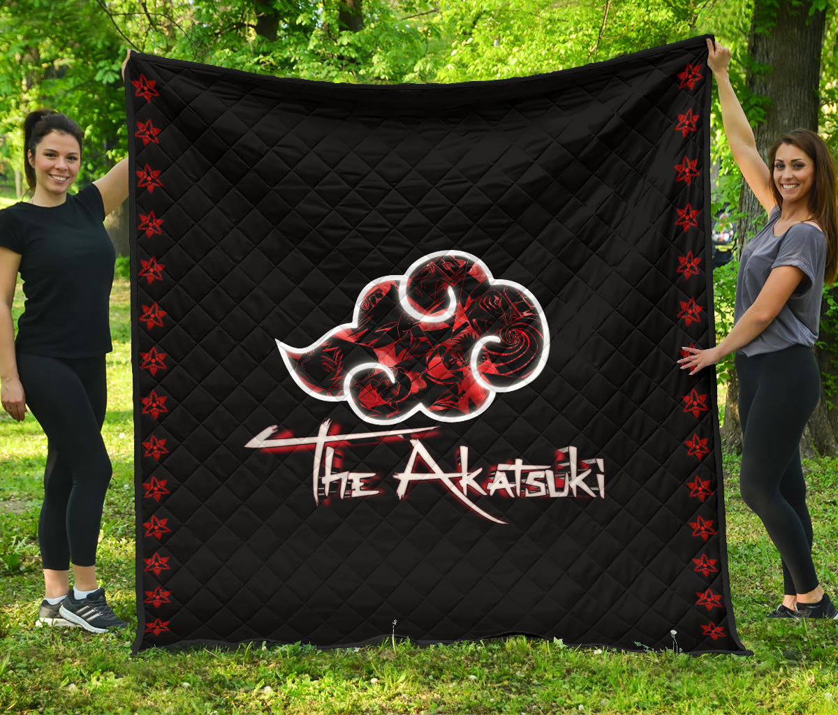 Naruto Anime Premium Quilt – Akatsuki Members In Red Cloud Sharingan Patterns Quilt Blanket