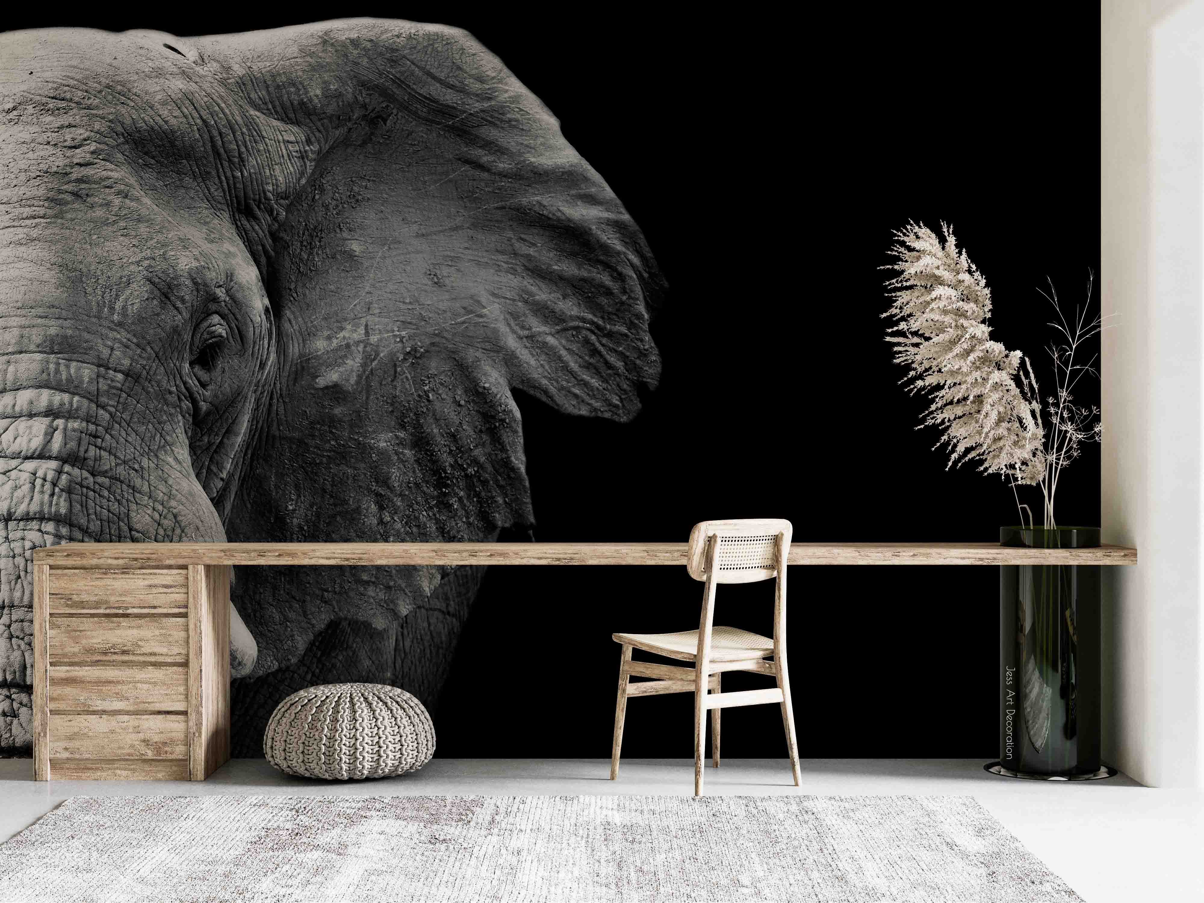 3D Black Elephant Wall Mural Wallpaper Sww  43