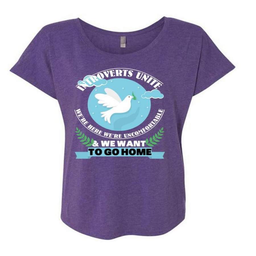 We’re Here We’re Uncomfortable T Shirt, We Want To Go Home T Shirt, Cool Shirt (Ladies’ Triblend Dolman Sleeve)