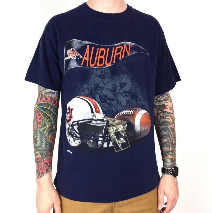 Vintage 90S Auburn University Tigers Nutmeg Mills Single Stitch College Football Graphic Shirt