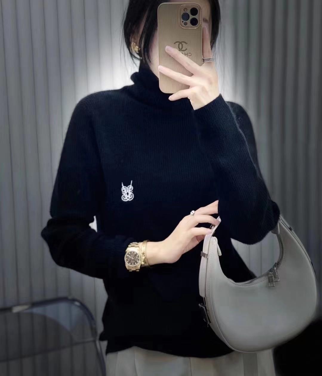 White Turtleneck Wool Bottoming Shirt Women’s Autumn/Winter New Solid Color Knitted Jacket With Long-Sleeved Embroidered Sweater alx