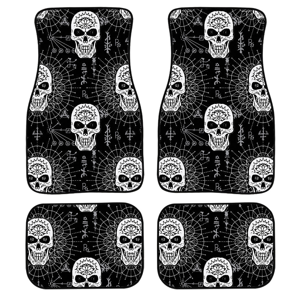 Black And White Wicca Evil Skull Print Front And Back Car Floor Mats, Front Car Mat